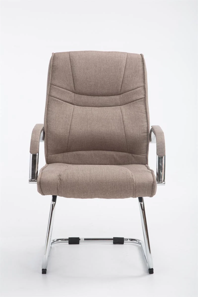 Fauteuil de bureau sans roulettes accoudoirs chaise visiteur charge maximale 180 kg en tissu taupe cadre en métal BUR10722