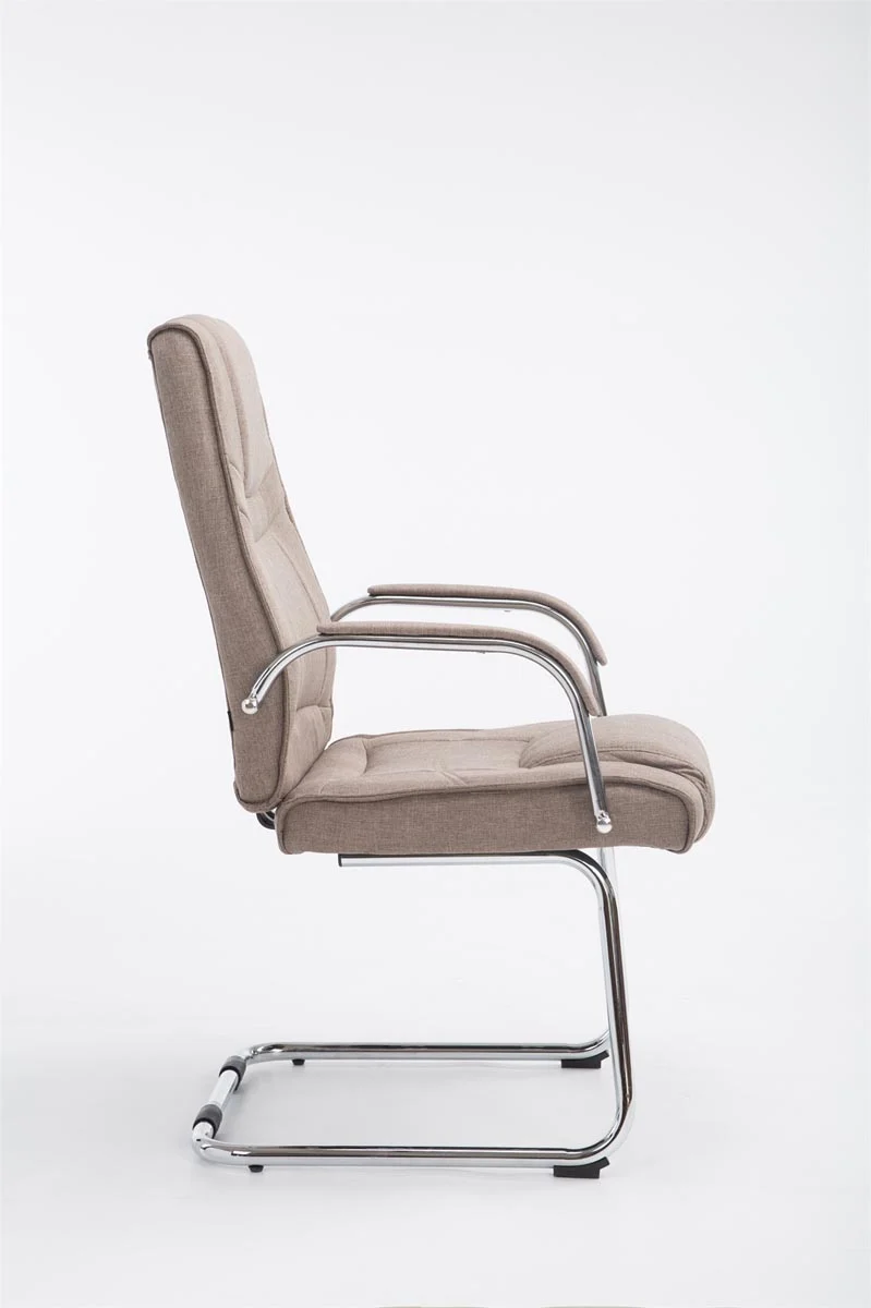 Fauteuil de bureau sans roulettes accoudoirs chaise visiteur charge maximale 180 kg en tissu taupe cadre en métal BUR10722