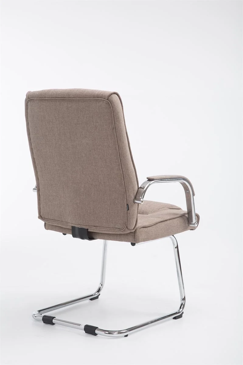 Fauteuil de bureau sans roulettes accoudoirs chaise visiteur charge maximale 180 kg en tissu taupe cadre en métal BUR10722