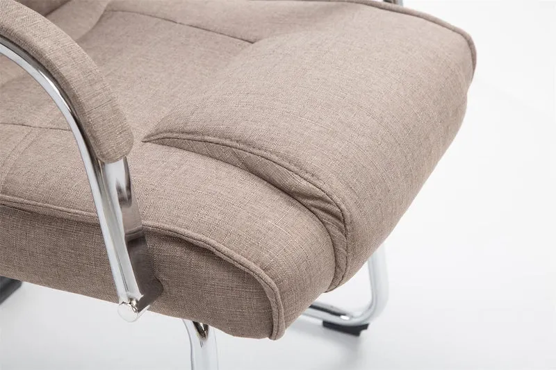 Fauteuil de bureau sans roulettes accoudoirs chaise visiteur charge maximale 180 kg en tissu taupe cadre en métal BUR10722