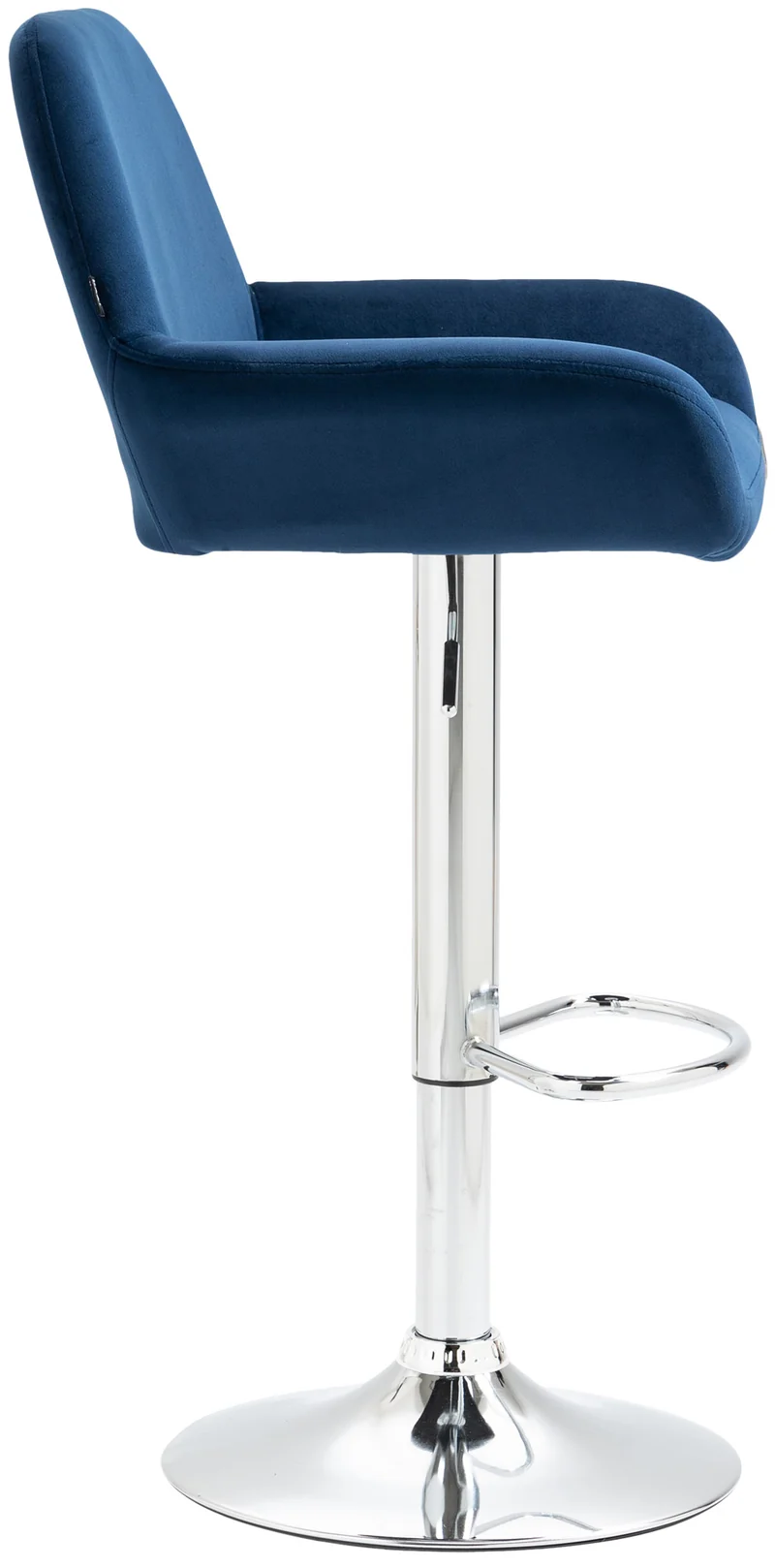 Lot de 2 tabourets de bar repose-pieds en forme d'arc en métal chromé assise en velours bleu TDB10788
