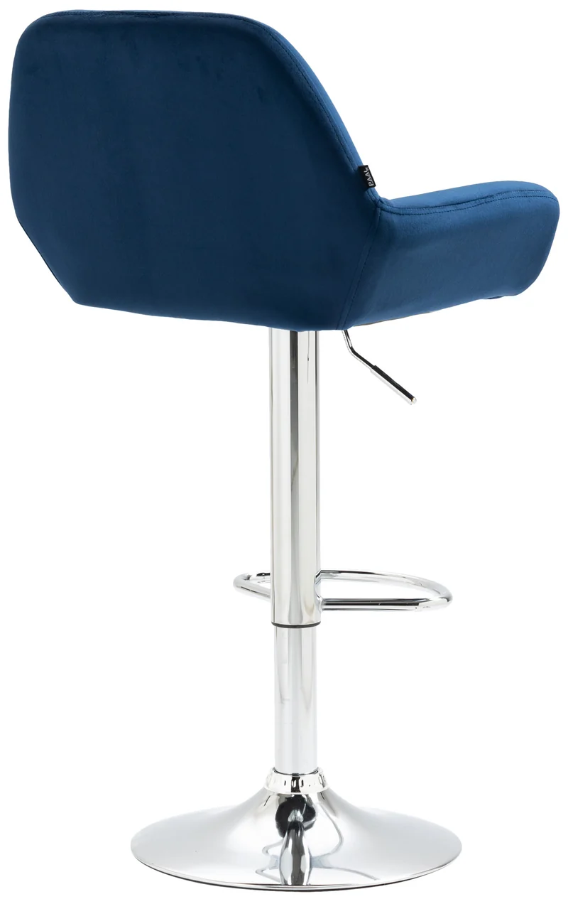 Lot de 2 tabourets de bar repose-pieds en forme d'arc en métal chromé assise en velours bleu TDB10788