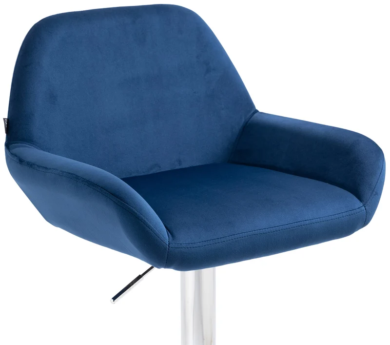 Lot de 2 tabourets de bar repose-pieds en forme d'arc en métal chromé assise en velours bleu TDB10788