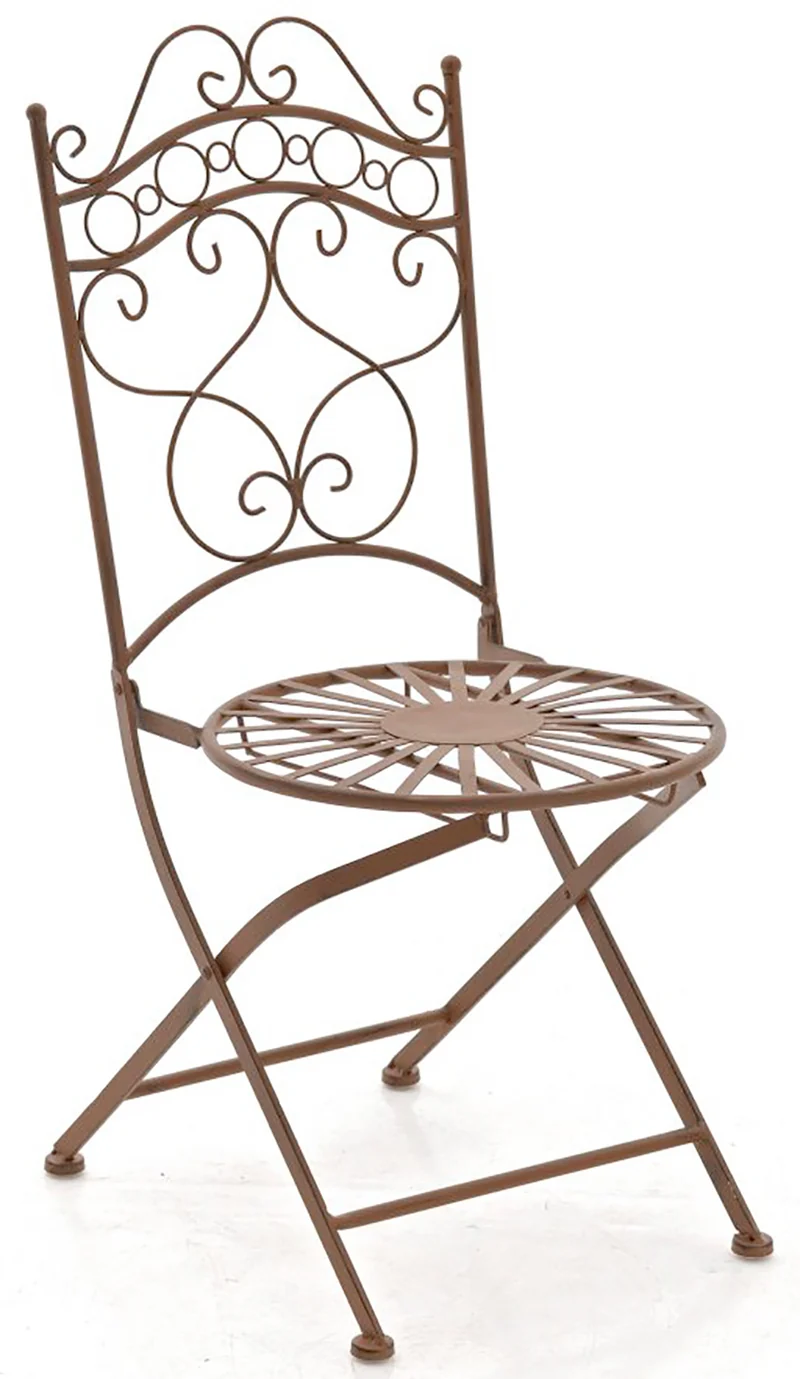 Ensemble meubles de jardin avec 1 table et 2 chaises style rustique en métal marron vieilli 10_0002989