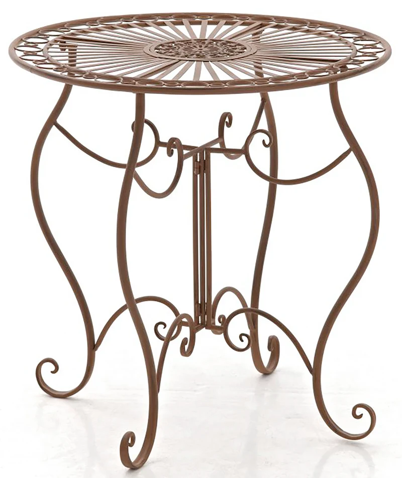 Ensemble meubles de jardin avec 1 table et 2 chaises style rustique en métal marron vieilli 10_0002989