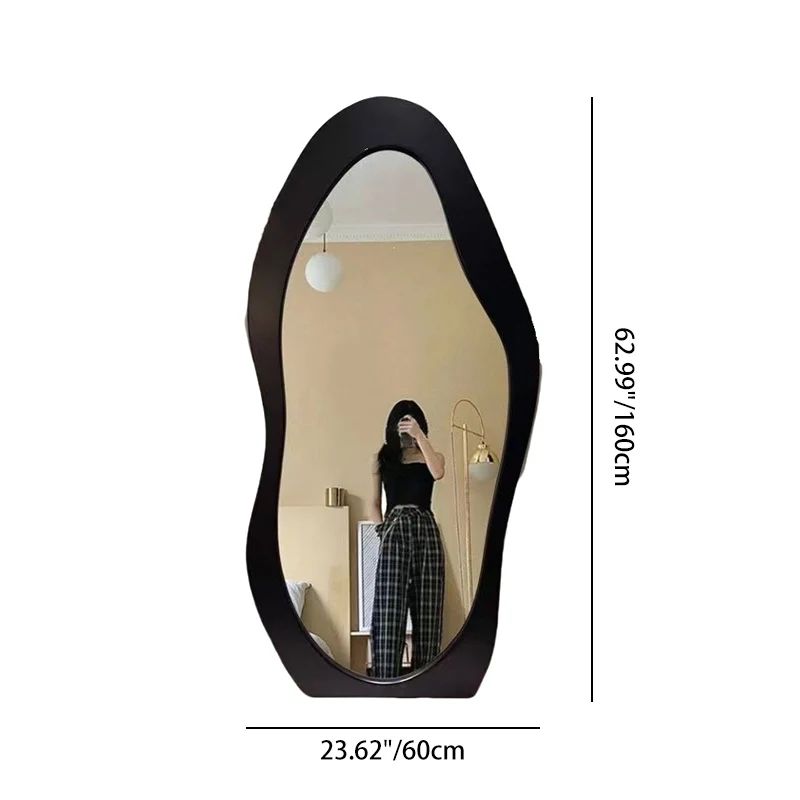 Modern Minimalist MDF Velvet Glass Wavy Full-Length Floor Mirror For Bedroom & Living Room