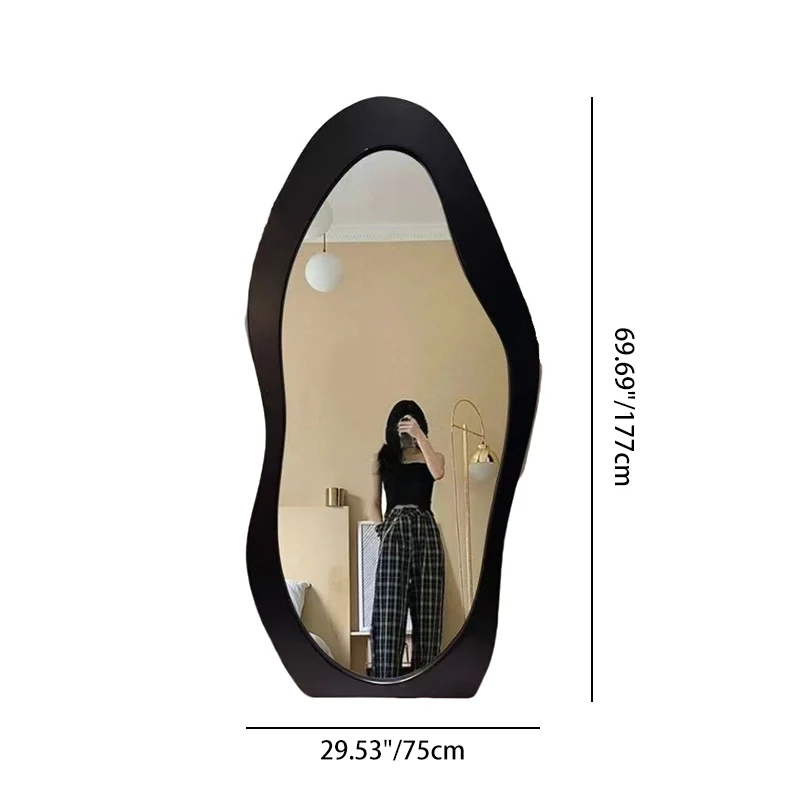 Modern Minimalist MDF Velvet Glass Wavy Full-Length Floor Mirror For Bedroom & Living Room