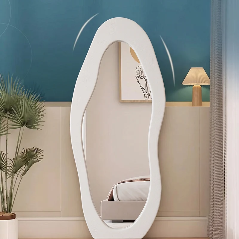 Modern Minimalist MDF Velvet Glass Wavy Full-Length Floor Mirror For Bedroom & Living Room