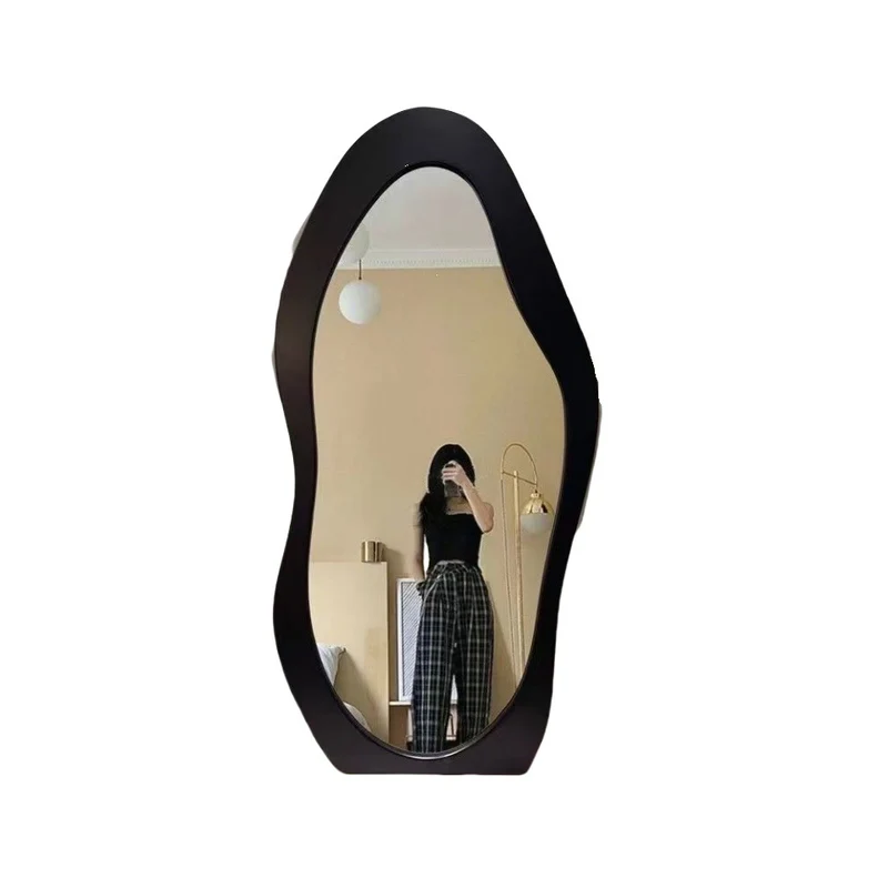 Modern Minimalist MDF Velvet Glass Wavy Full-Length Floor Mirror For Bedroom & Living Room