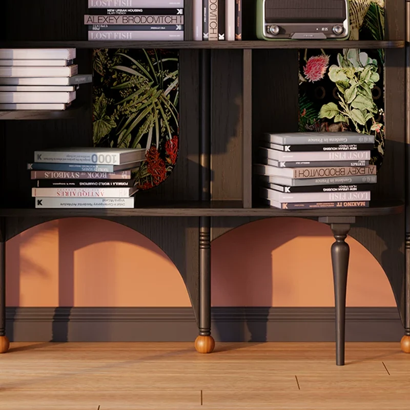 Rustic Study Solid Ash Wood Corner Shelf Unit - French Bookshelf With 4/6-Tier Storage With Velvet Accents, Room Divider For Living Room