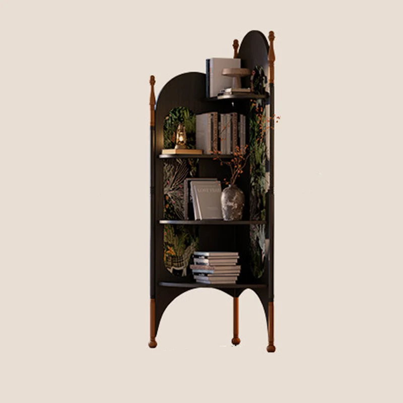 Rustic Study Solid Ash Wood Corner Shelf Unit - French Bookshelf With 4/6-Tier Storage With Velvet Accents, Room Divider For Living Room