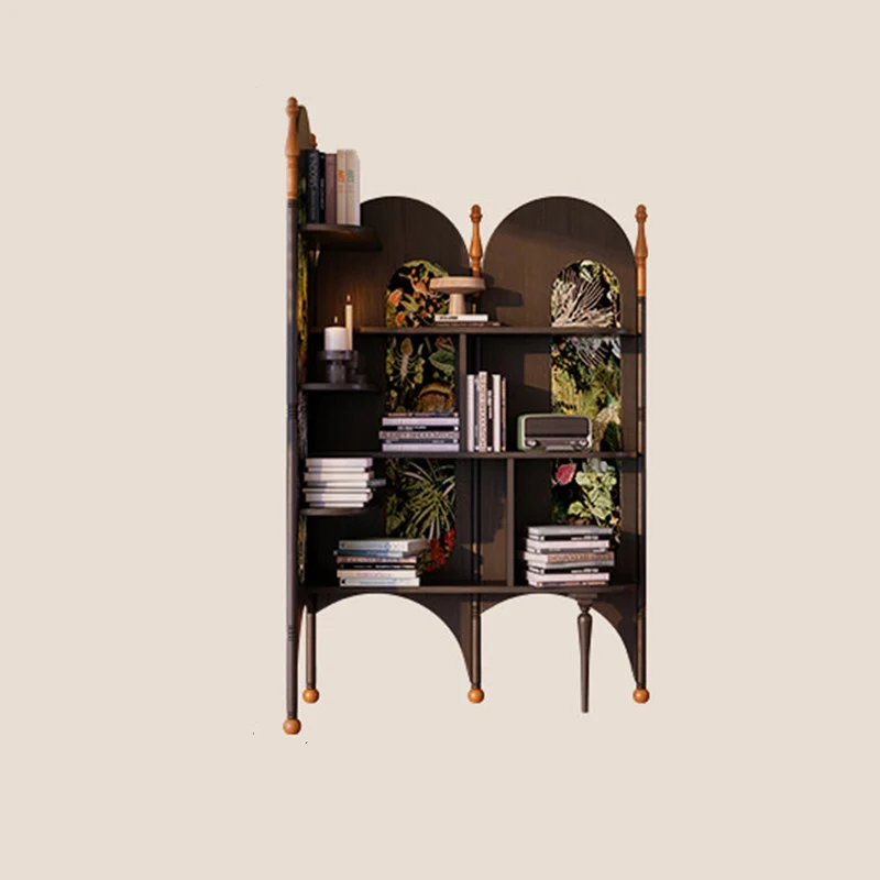 Rustic Study Solid Ash Wood Corner Shelf Unit - French Bookshelf With 4/6-Tier Storage With Velvet Accents, Room Divider For Living Room