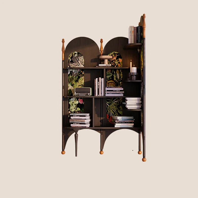 Rustic Study Solid Ash Wood Corner Shelf Unit - French Bookshelf With 4/6-Tier Storage With Velvet Accents, Room Divider For Living Room
