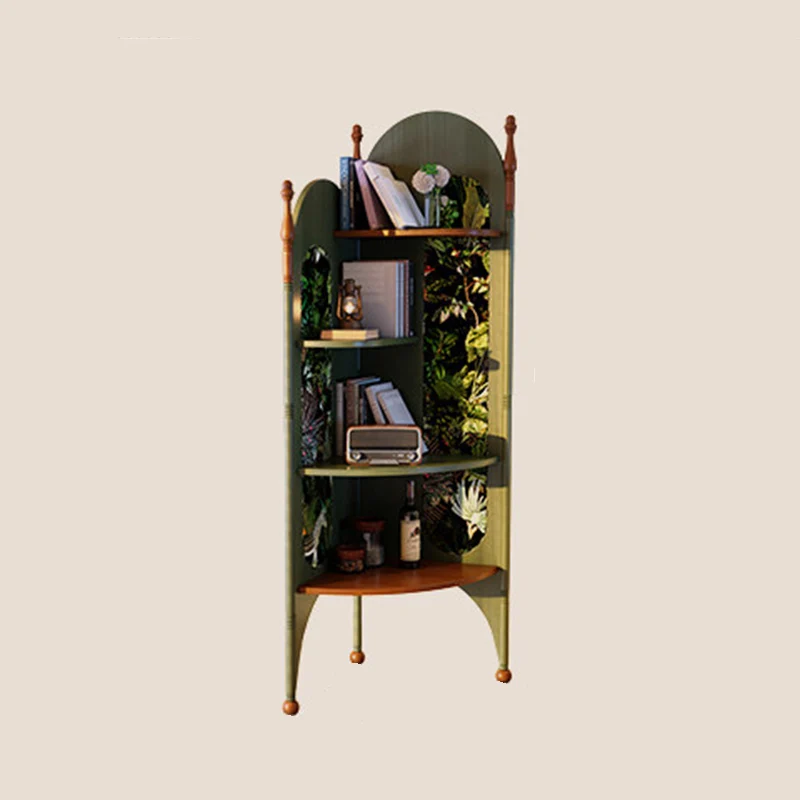 Rustic Study Solid Ash Wood Corner Shelf Unit - French Bookshelf With 4/6-Tier Storage With Velvet Accents, Room Divider For Living Room