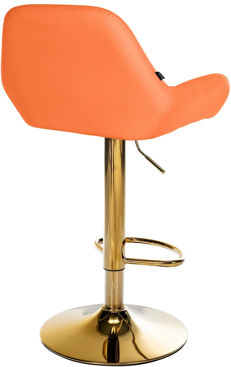 Tabouret de bar x1 en similicuir orange hauteur réglable 63-83 cm pivotant 360° piètement métal doré avec dossier et repose-pieds 10_0006477