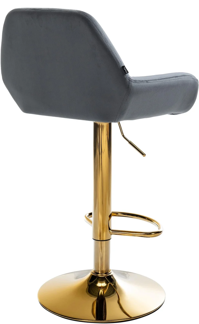 Lot de 2 tabourets de bar repose-pieds intégré revêtement velours gris foncé structure en métal doré TDB10734