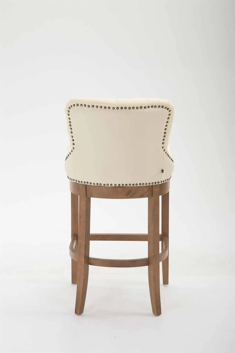 Tabouret de bar x1 confortable design rétro assise capitonné en cuir véritable crème pieds en bois clair 10_0001059