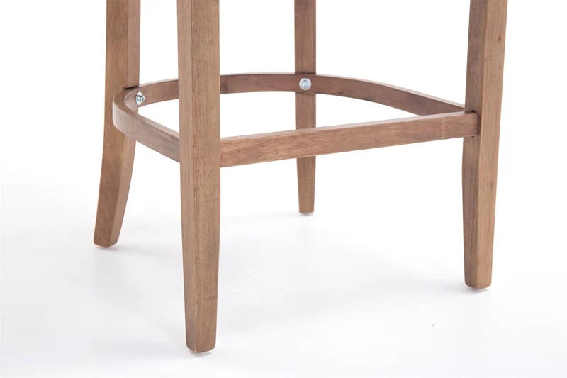 Tabouret de bar x1 confortable design rétro assise capitonné en cuir véritable crème pieds en bois clair 10_0001059