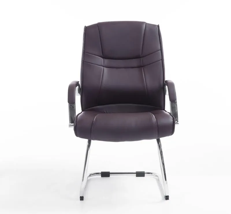 Fauteuil de bureau sans roulettes accoudoirs chaise visiteur charge maximale 180 kg en PVC marron cadre en métal 10_0003248