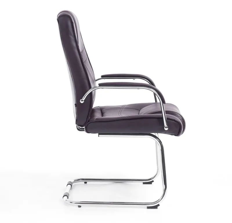 Fauteuil de bureau sans roulettes accoudoirs chaise visiteur charge maximale 180 kg en PVC marron cadre en métal 10_0003248