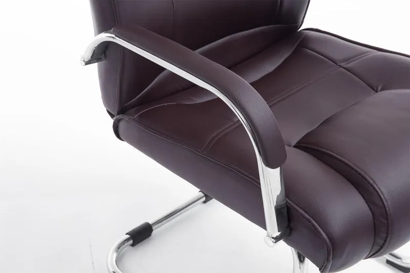 Fauteuil de bureau sans roulettes accoudoirs chaise visiteur charge maximale 180 kg en PVC marron cadre en métal 10_0003248