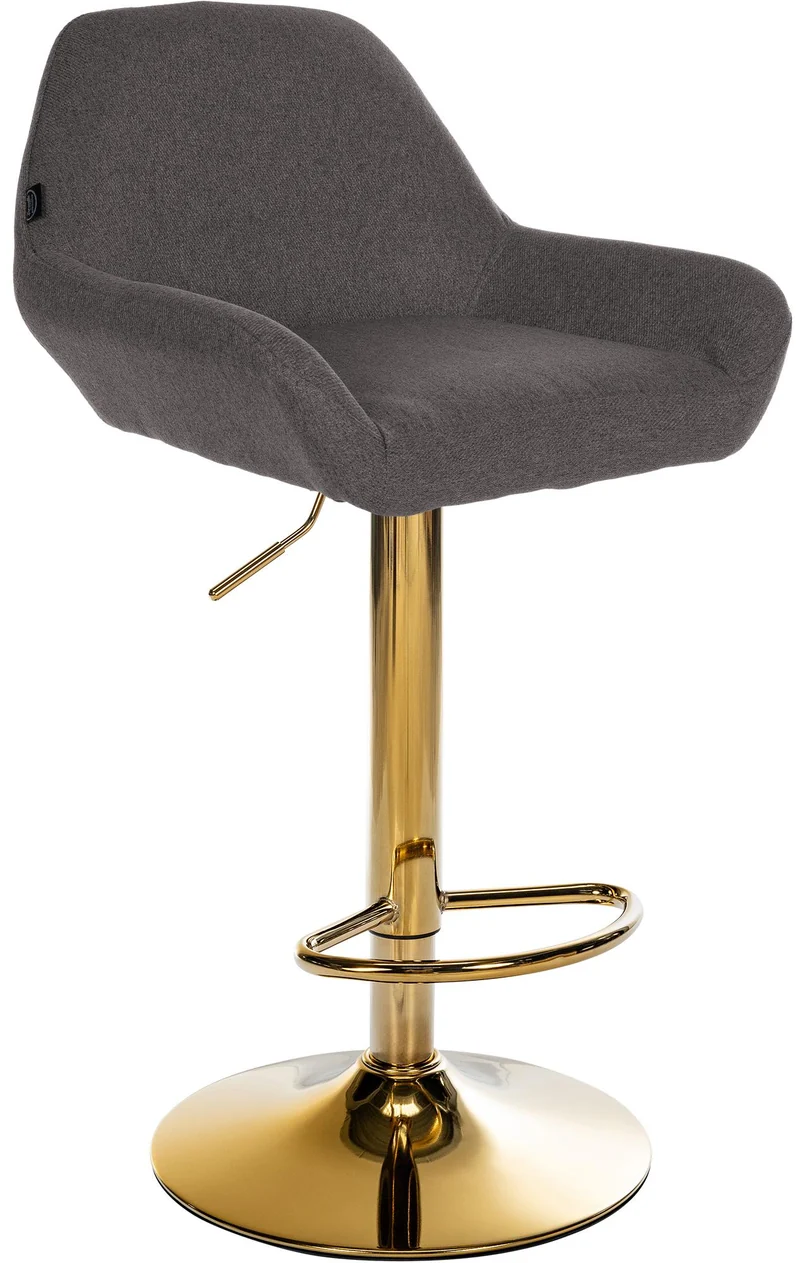 Tabouret de bar x1 avec repose-pieds et dossier bas desig moderne assise en tissu gris foncé cadre métal doré 10_0006148