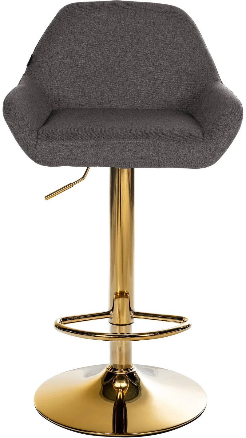 Tabouret de bar x1 avec repose-pieds et dossier bas desig moderne assise en tissu gris foncé cadre métal doré 10_0006148