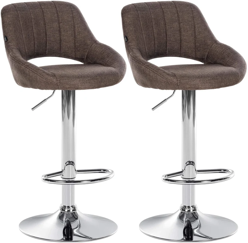 Lot de 2 tabourets de bar avec repose-pieds pivotant et réglable en tissu marron et métal TDB10810