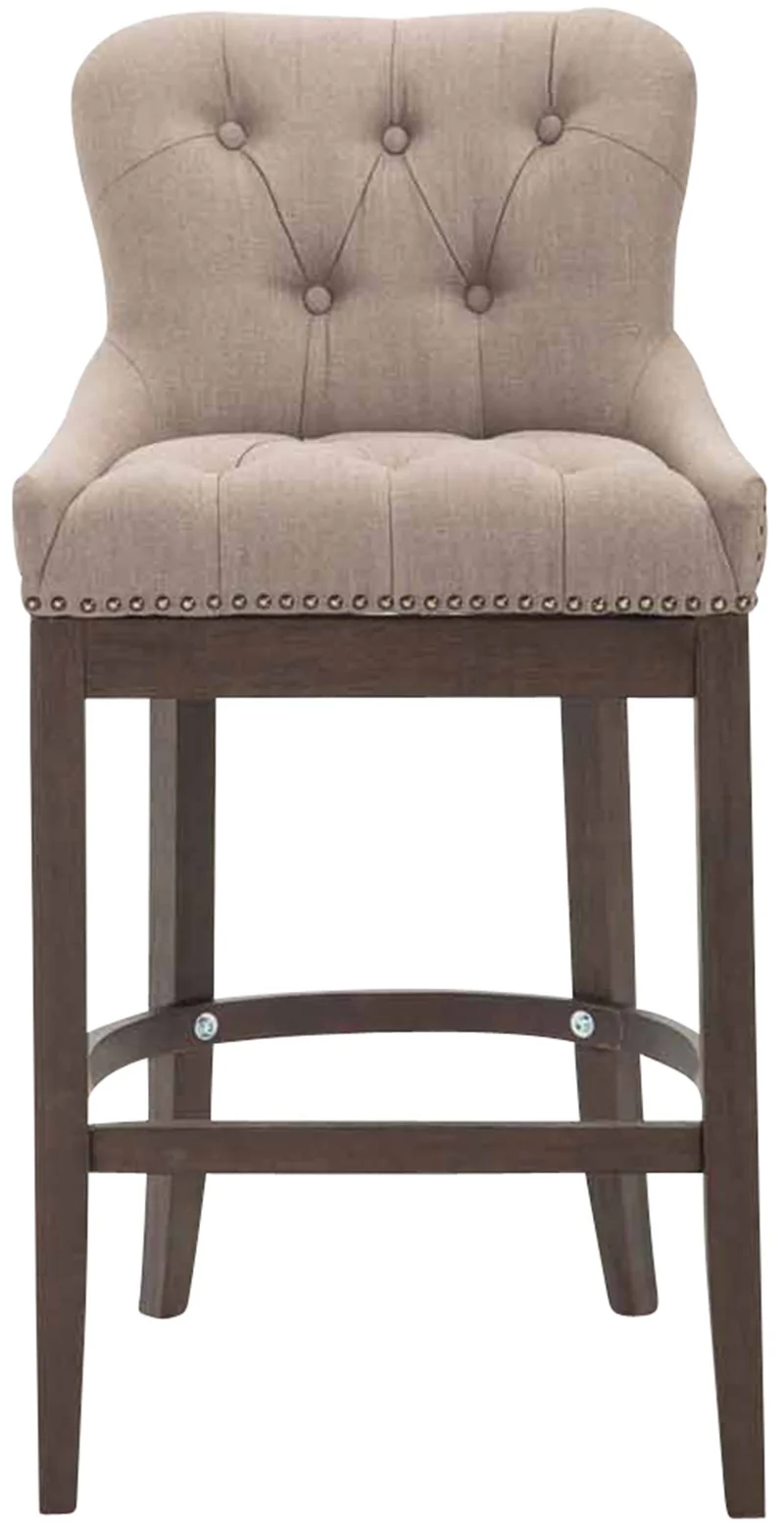 Tabouret de bar x1 assise en tissu taupe rembourré et piètement bois H 109 cm 10_0005061
