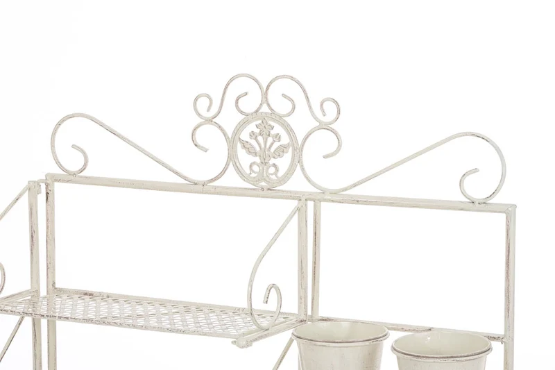 Etagère de rangement pour véranda jardin balcon pliable fleur plante avec paniers en métal crème vieilli 10_0004014