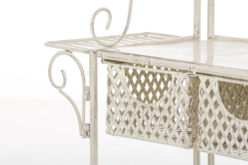 Etagère de rangement pour véranda jardin balcon pliable fleur plante avec paniers en métal crème vieilli 10_0004014