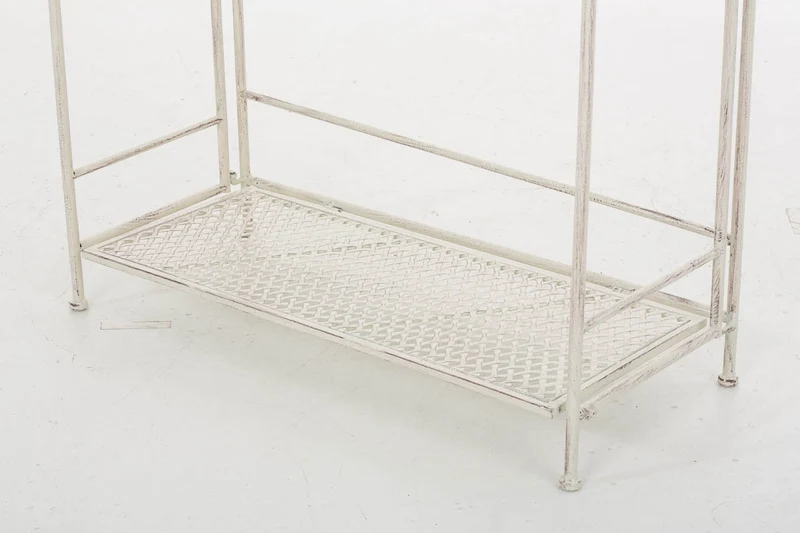 Etagère de rangement pour véranda jardin balcon pliable fleur plante avec paniers en métal crème vieilli 10_0004014