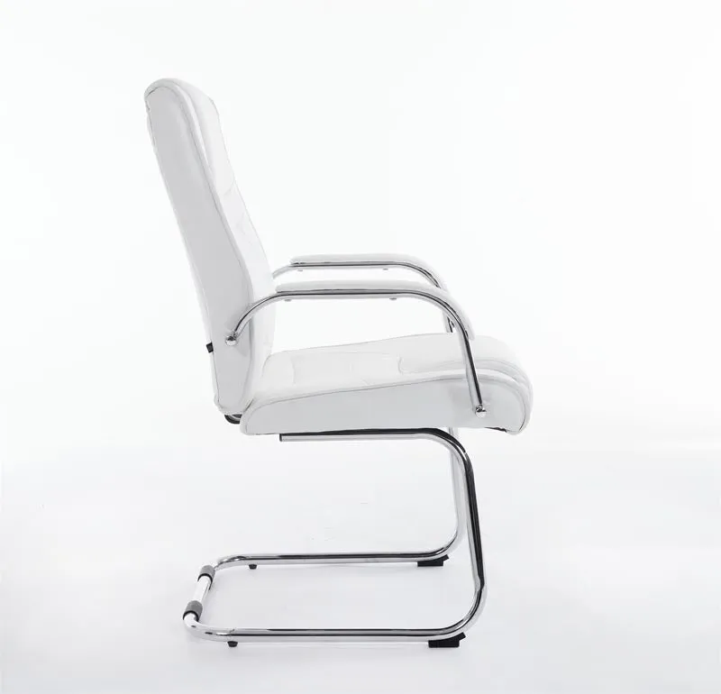 Fauteuil de bureau sans roulettes accoudoirs chaise visiteur charge maximale 180 kg en PVC blanc cadre en métal 10_0003249