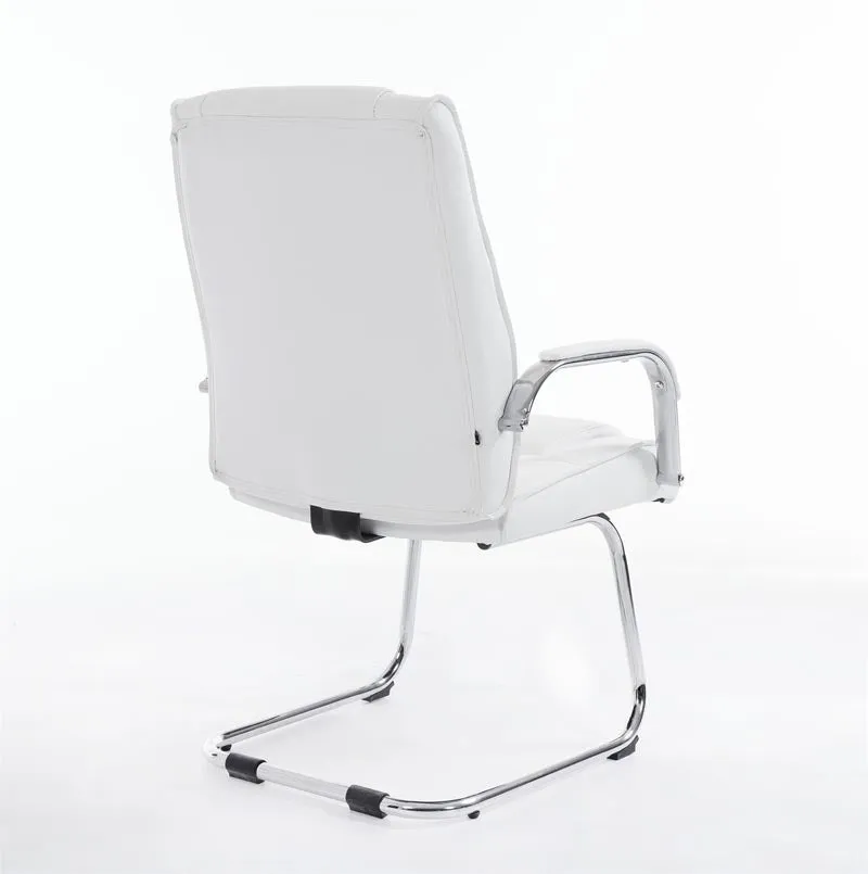 Fauteuil de bureau sans roulettes accoudoirs chaise visiteur charge maximale 180 kg en PVC blanc cadre en métal 10_0003249