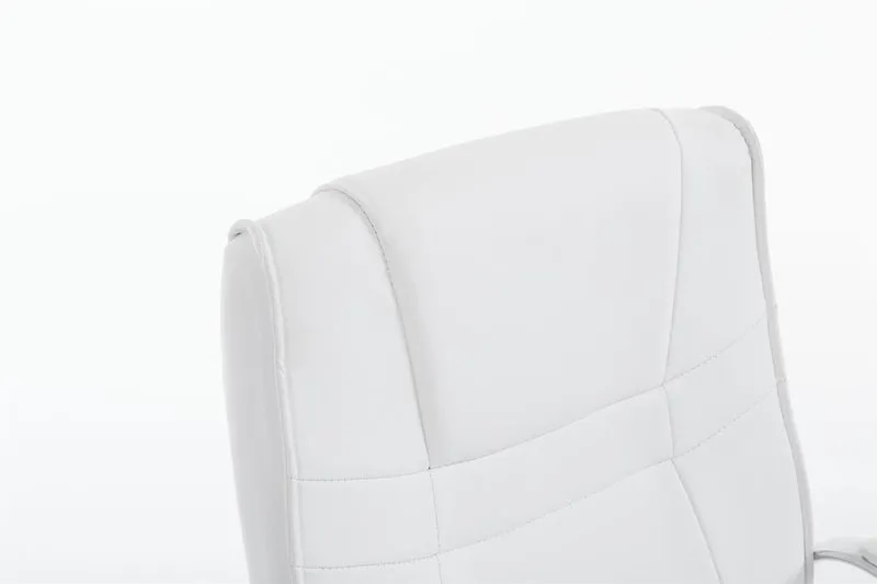 Fauteuil de bureau sans roulettes accoudoirs chaise visiteur charge maximale 180 kg en PVC blanc cadre en métal 10_0003249