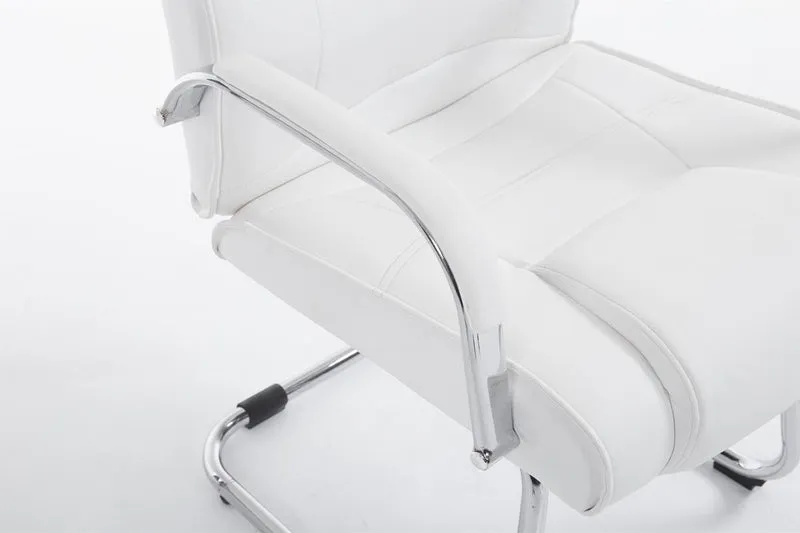 Fauteuil de bureau sans roulettes accoudoirs chaise visiteur charge maximale 180 kg en PVC blanc cadre en métal 10_0003249