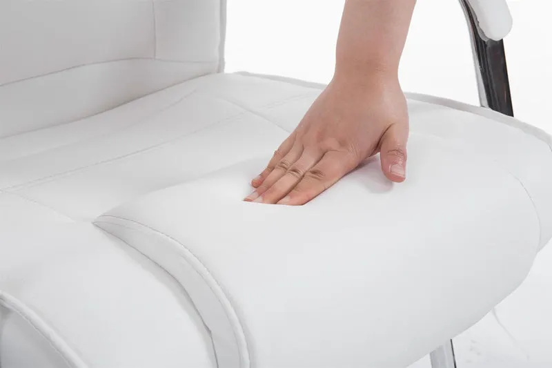 Fauteuil de bureau sans roulettes accoudoirs chaise visiteur charge maximale 180 kg en PVC blanc cadre en métal 10_0003249