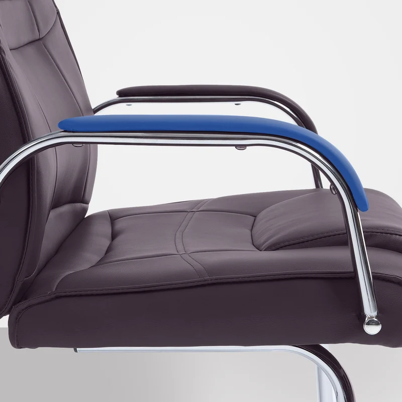 Lot de 2 fauteuils de bureau sans roulettes accoudoirs chaise visiteur charge maximale 180 kg en similicuir marron cadre en métal 10_0008498