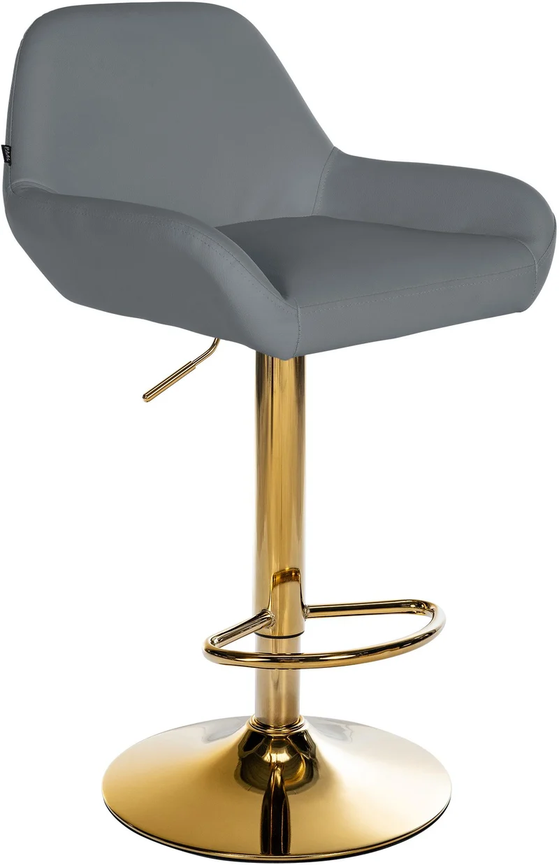 Tabouret de bar x1 avec repose-pieds et dossier bas desig moderne assise en PVC gris cadre métal doré 10_0006149