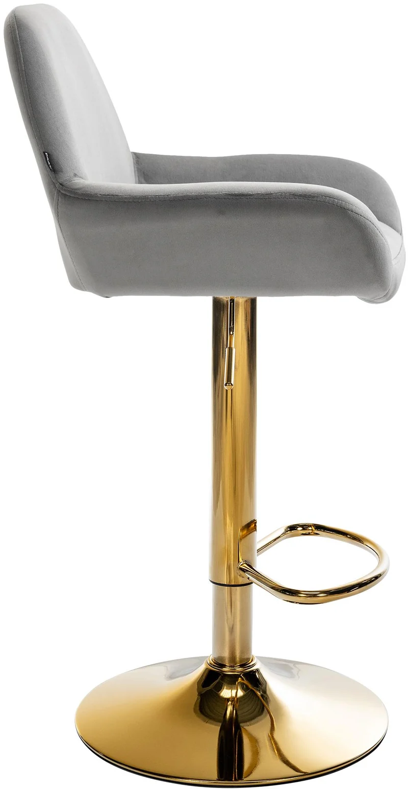 Tabouret de bar x1 repose-pieds en forme d'arc en métal doré assise en velours gris 10_0004542
