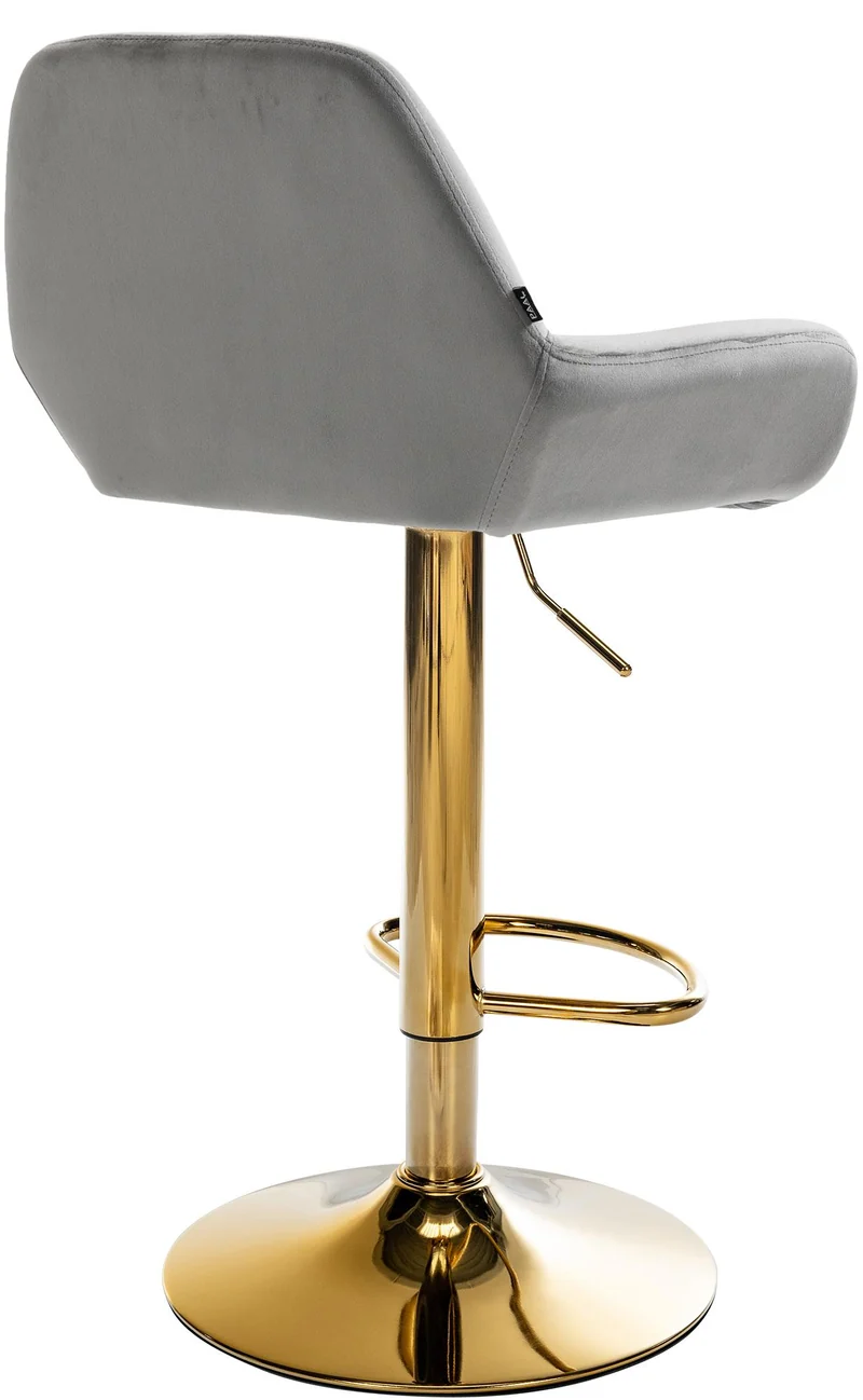 Tabouret de bar x1 repose-pieds en forme d'arc en métal doré assise en velours gris 10_0004542