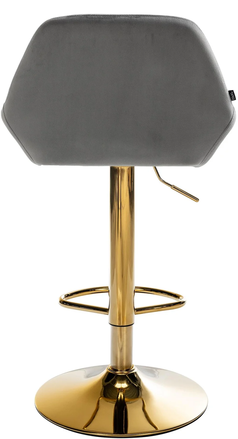 Tabouret de bar x1 repose-pieds en forme d'arc en métal doré assise en velours gris 10_0004542