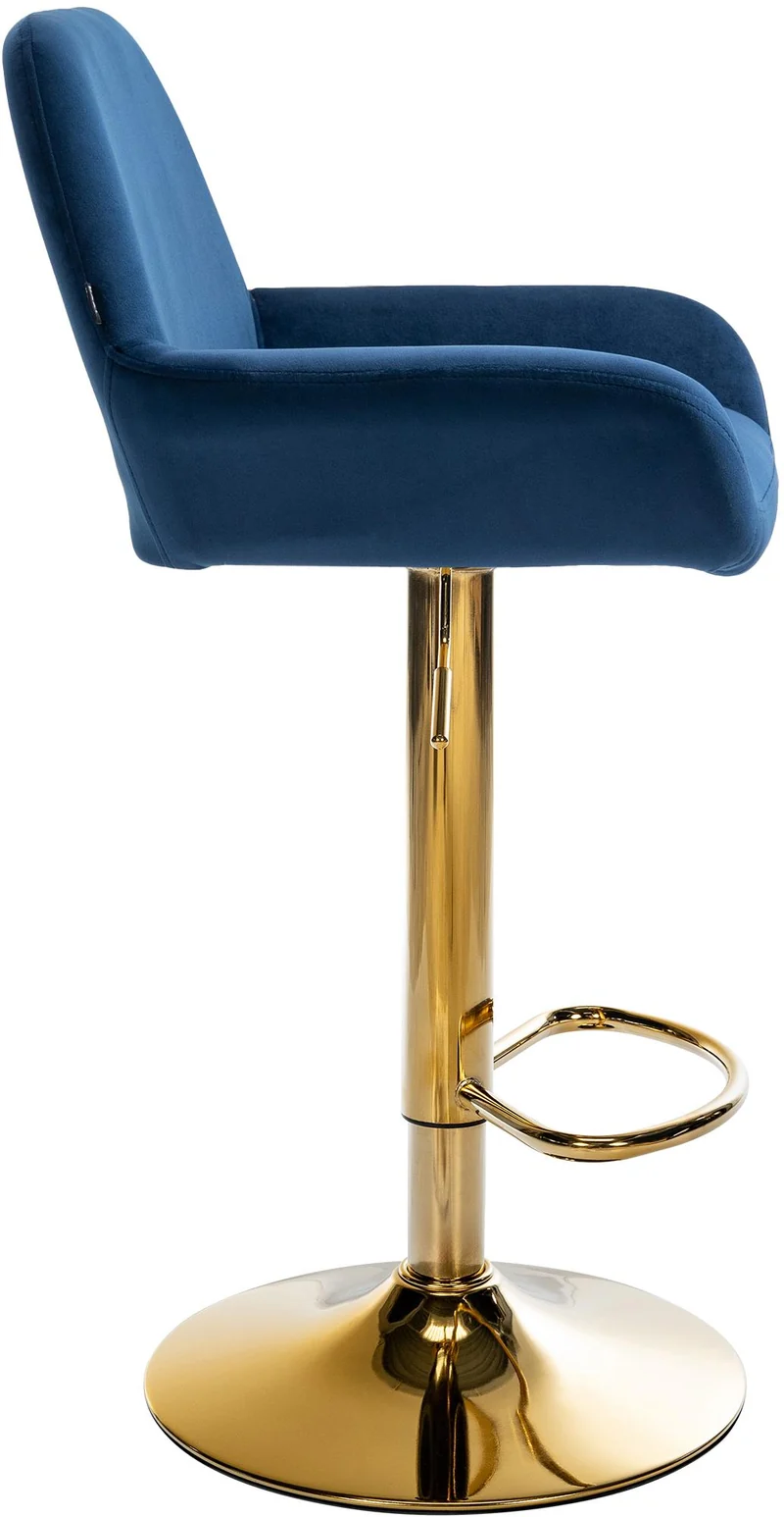 Lot de 2 tabourets de bar repose-pieds intégré revêtement velours bleu structure en métal doré TDB10735