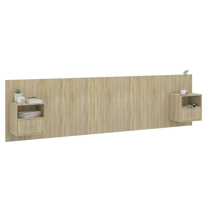 Tête de lit accessoire couchage chambre à coucher meuble avec chevet intégré étagère MDF gris TDL0205820