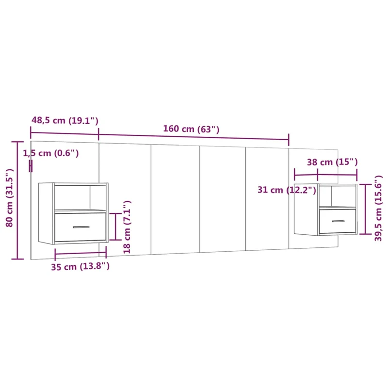 Tête de lit accessoire couchage chambre à coucher meuble avec chevet intégré étagère MDF marron clair TDL0205821