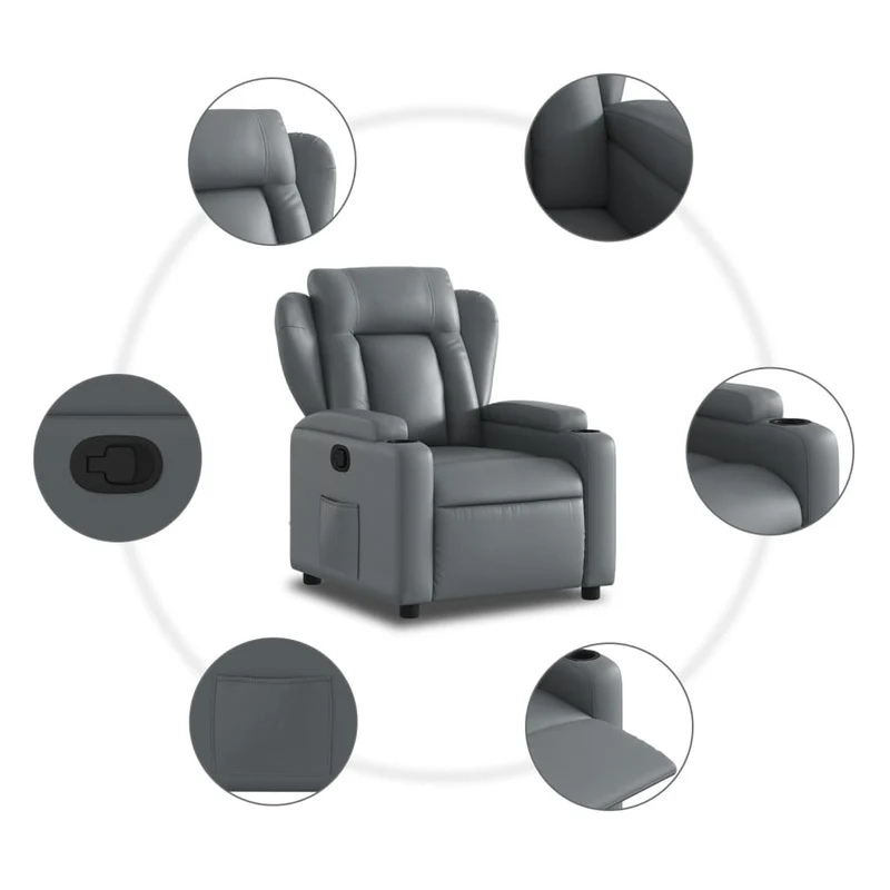 Fauteuil relax TV rembourrage confortable fonction d'inclinaison manuelle en PVC gris DEC027978