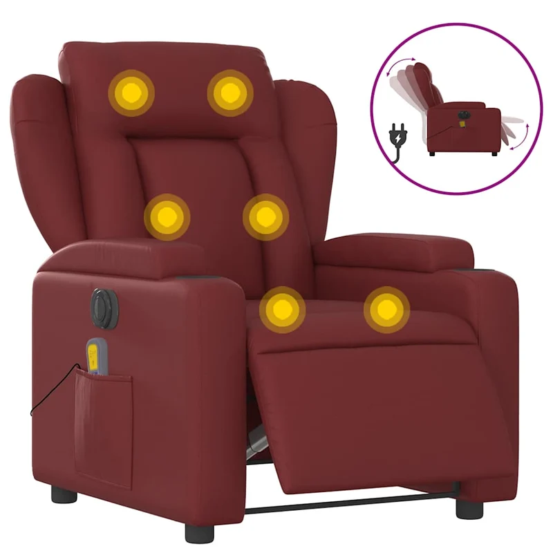 Fauteuil de relaxation TV fonction massage inclinable électrique en PVC rouge bordeaux DEC027238