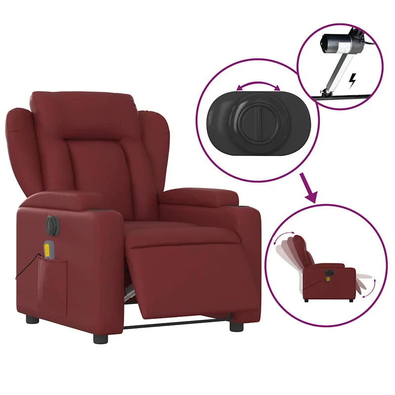 Fauteuil de relaxation TV fonction massage inclinable électrique en PVC rouge bordeaux DEC027238