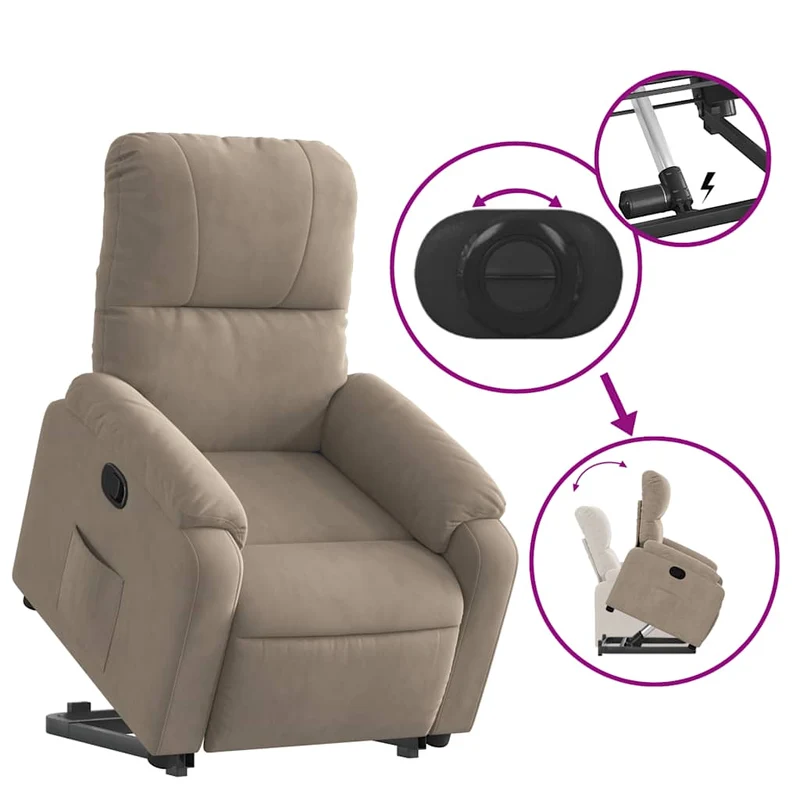 Fauteuil relax TV rembourrage confortable levage électrique en tissu microfibre couleur taupe DEC028205