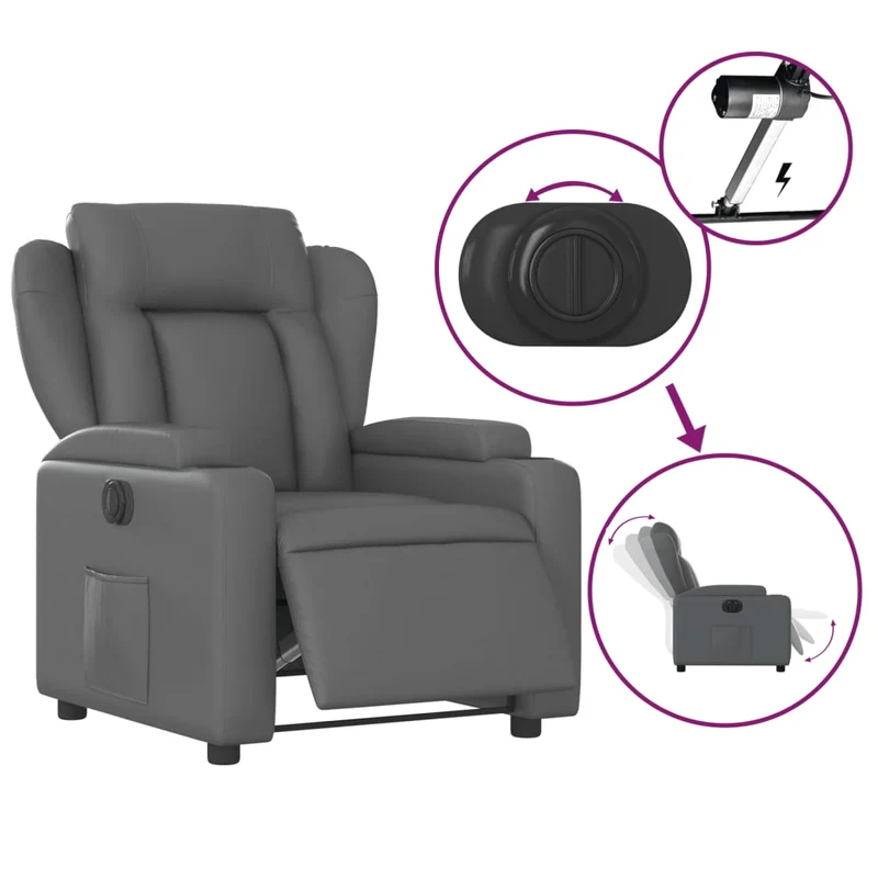 Fauteuil relax TV fonction d'inclinaison électrique très confortable en PVC gris DEC028388
